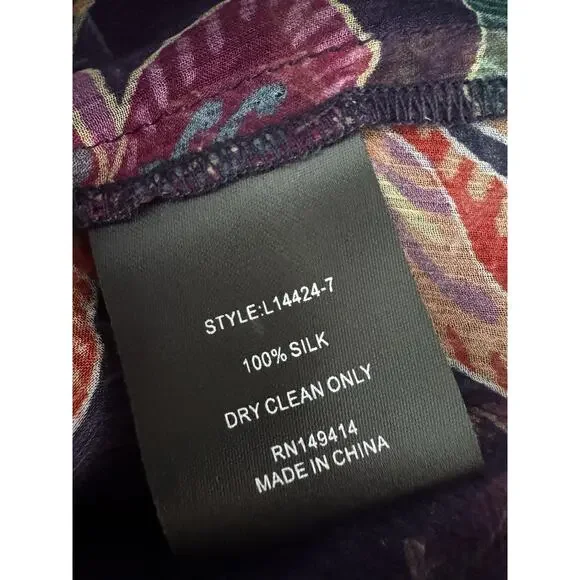 Johnny Was Jade Octavia Floral Silk Blouse Womens Large Oriental Semi Sheer - Picture 16 of 16